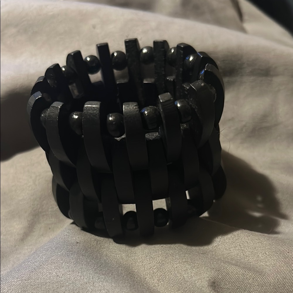 Black Braided Cord Wristband with Textured Design